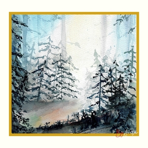 Ébredő erdő (akvarell)